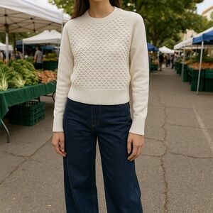 3:1 PHILLIP LIM COTTON CASHMERE TEXTURED CREAM CREWNECK SWEATER SIZE SMALL